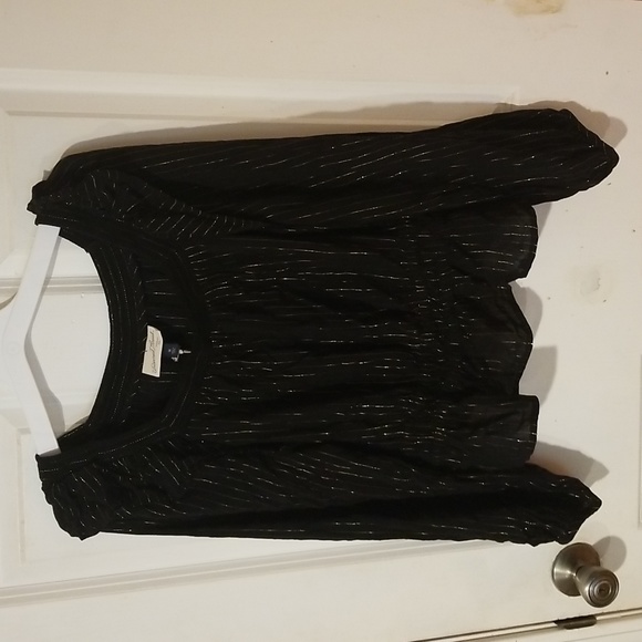 Fun & Fancy Universal Thread Long Sleeve Sheer Gold Glitter Thread Black Blouse - Picture 2 of 4